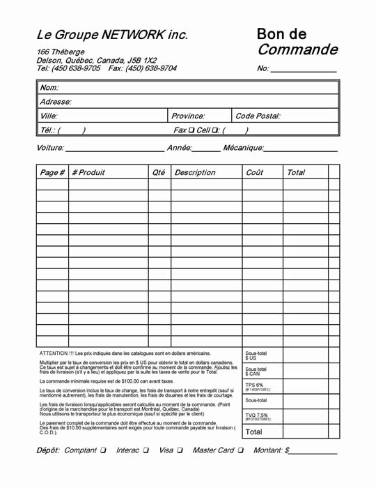 Bon de commande GroupeNetwork pour commander pi&egrave;ces mustang camaro pickup